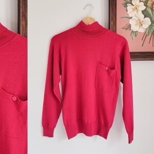 90s Hot Pink Wool Blend Turtleneck 1990s Vintage Long Sleeve Lightweight Sweater